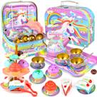 Conjunto de festa de chá Minnot Unicorn para meninas de 3 a 6 anos com conjunto de chá de lata