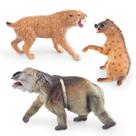 Conjunto de figuras de animais pré-históricos, 3 unidades: tigre dente-de-sabre, cão selvagem e Andrewsarchus
