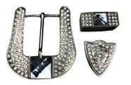 Conjunto de Fivela Ponteira Passador Pedra Cristal - PAUL WESTERN Ref:001165