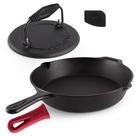 Conjunto de frigideiras de ferro fundido Cuisinel 30cm com prensa de grelha e raspador