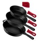 Conjunto de frigideiras de ferro fundido Cuisinel de 3 peças com capas de alça