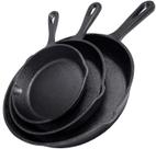 Conjunto de frigideiras de ferro fundido Simple Chef, 3 peças, preto pré-temperado Conjunto de frigideiras de ferro fundido Simple Chef, 3 peças, preto pré-temperado