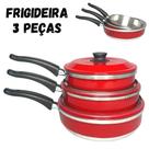 Conjunto de Frigideiras Jogo 3 Peças Com Tampa N18 20 22 Francesa Cor Preta Vermelha Rosa Polida JSD Alumínio