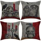Conjunto de fronhas, caveira e vela de Halloween, 4 x 4, linho, 45 x 45 cm
