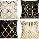 Conjunto de fronhas com design geométrico luxuoso em folha de ouro Conjunto de fronhas com design geométrico luxuoso em folha de ouro
