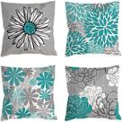 Conjunto de fronhas com padrão floral e margarida, linho x4, 45x45cm