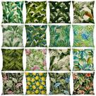 Conjunto de fronhas de linho com estampa de folhas verdes tropicais x4 45x45cm Conjunto de fronhas de linho com estampa de folhas verdes tropicais x4 45x45cm