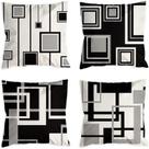 Conjunto de fronhas de linho preto e branco abstrato x4 45x45cm