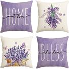 Conjunto de fronhas, lavanda, estampa floral, linho 45x45cm, 4 peças