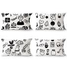 Conjunto de fronhas Minimalist Doodle Black White Plush x4 Conjunto de fronhas Minimalist Doodle Black White Plush x4