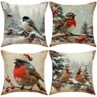 Conjunto de fronhas para pássaros de Natal e linho floral x4 45x45cm Conjunto de fronhas para pássaros de Natal e linho floral x4 45x45cm