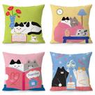 Conjunto de fronhas, tecido de veludo de pelúcia com design de gato, desenho animado x4