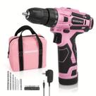 Conjunto de furadeiras sem fio WORKPRO 12V com carregador e bolsa rosa
