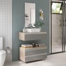 Conjunto De Gabinete Banheiro Creta 80cm (gabinete+cuba+espelheira) Madeirado Cinza