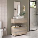 Conjunto De Gabinete Banheiro Creta 80cm (gabinete+cuba+espelheira) Madeirado Inteiro