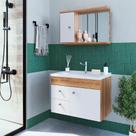 Conjunto de Gabinete e Armário de Banheiro com Espelho Versato 2 PT 2 GV Mel e Branco