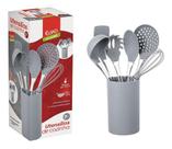 Conjunto de Gadgets de Silicone com Cabo Acrílico 7 Peças Cinza SIL3369-CZ Euro Home