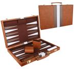 Conjunto de gamão CAYOULR Classic com estojo de couro premium de 28 cm