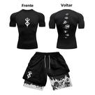 Conjunto de Ginástica Masculino com Compressão 3D - Manga Curta e Shorts