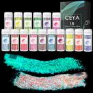 Conjunto de glitter Ceya Glow in The Dark 18 cores 180g para artesanato