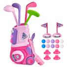 Conjunto de Golfe Infantil PJG com 4 Tacos e 10 Bolas com Carrinho Rosa