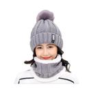 Conjunto De Gorro E Cachecol De Inverno Feminino Em Tricô Grosso E Quente Para Esqui E Atividades Ao