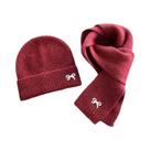 Conjunto De Gorro E Cachecol De Lã Vermelho Tricotado Para Crianças Com Laço Bordado, Conjunto De