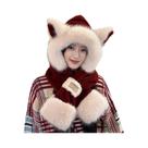 Conjunto De Gorro E Cachecol De Pelúcia Com Orelhas De Raposa Para Mulheres, Cachecol Com Capuz Fofo