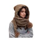 Conjunto De Gorro E Cachecol Feminino Para Inverno, Gorro De Malha Grossa Com Pompom E Protetores De