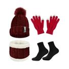 Conjunto De Gorro, Luvas E Cachecol De Inverno Com Forro De Lã Espessa Para Homens E Mulheres