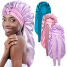 Conjunto de gorros para mulheres negras Boné de dormir em seda acetinada e trançado