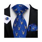 Conjunto De Gravata Azul Esverdeada Masculina Para O Natal Com Lenço De Bolso E Abotoaduras Para