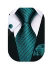 Conjunto de gravata Barry.Wang Stripe de seda com abotoaduras azul-petróleo