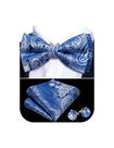 Conjunto de gravata borboleta Barry.Wang Blue Silver Paisley Silk 12x6cm
