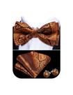 Conjunto de gravata borboleta Barry.Wang Burnt Orange Black Silk para homens