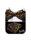 Conjunto de gravata borboleta Barry.Wang Gold Black Floral Silk 12x6 cm