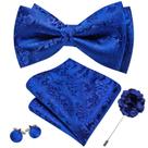 Conjunto de gravata borboleta Barry.Wang Royal Blue Floral Silk 13,5 x 7,5 cm