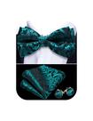 Conjunto de gravata borboleta Barry.Wang Teal Black Floral Silk Formal