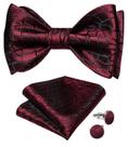 Conjunto de gravata borboleta DiBangu Wine Red Silk para homens com bolso quadrado