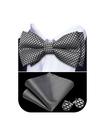 Conjunto de gravata borboleta masculina de seda xadrez cinza preta Barry.Wang