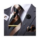 Conjunto De Gravata De Seda Elegante Com Estampa Paisley E Abotoaduras Amarelo-Marrom Para Homens Em