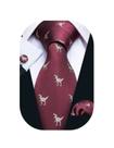 Conjunto de gravatas Barry.Wang Burgundy Silk Dinosaur Pattern 8,5 x 150 cm
