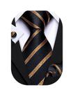 Conjunto de gravatas Barry.Wang Classic Stripe Green com abotoaduras