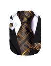 Conjunto de gravatas Barry.Wang de seda xadrez 150 cm com abotoaduras