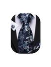 Conjunto de gravatas Barry.Wang Navy Light Blue Floral Silk para homens
