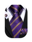 Conjunto de gravatas Barry.Wang Purple Stripe, seda tecida 8,5x150 cm