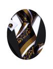 Conjunto de gravatas Barry.Wang Silk 150 cm com abotoaduras douradas