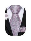 Conjunto de gravatas Barry.Wang Silver Grey Rose 150 cm de seda