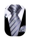 Conjunto de gravatas Barry.Wang Stripe, tecido com abotoaduras de lenço