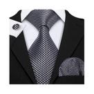 Conjunto De Gravatas E Abotoaduras Masculinas Em Preto, Branco, Cinza E Prata, Gravata Jacquard Para